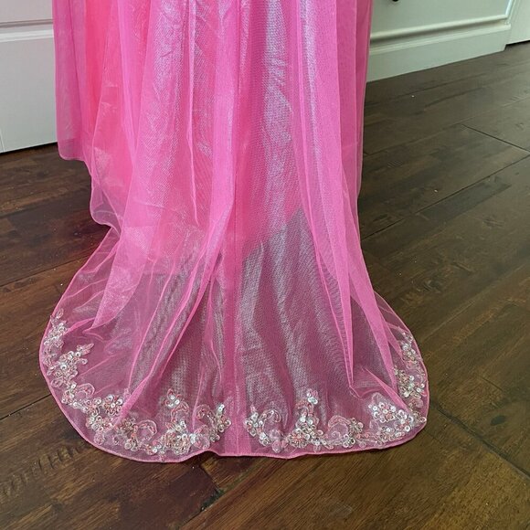 MORI LEE Vintage Y2K Pink Sequin Beaded Formal Maxi Dress Train Fairy Size 11/12 - Picture 7 of 16